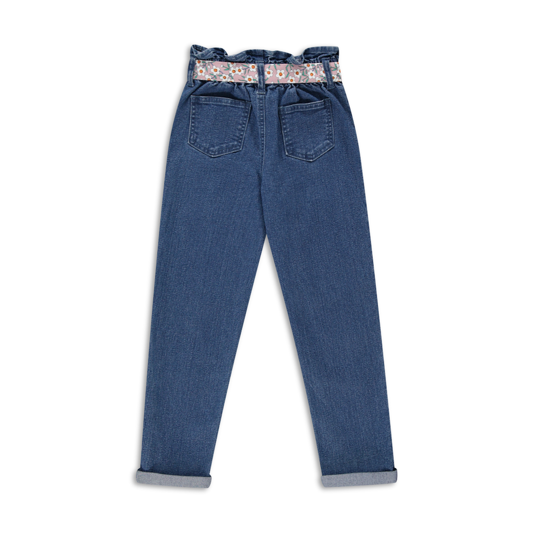 Mini Mom Bow Pocket Dark Wash-INDIGO-3-4 YRS