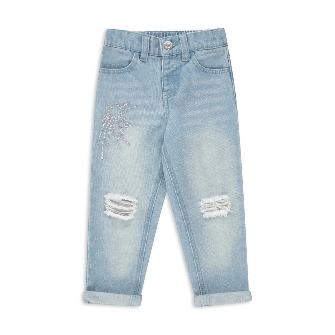 Mini Mom Sequin Star Vintage Wash-MID BLUE-3-4 YRS