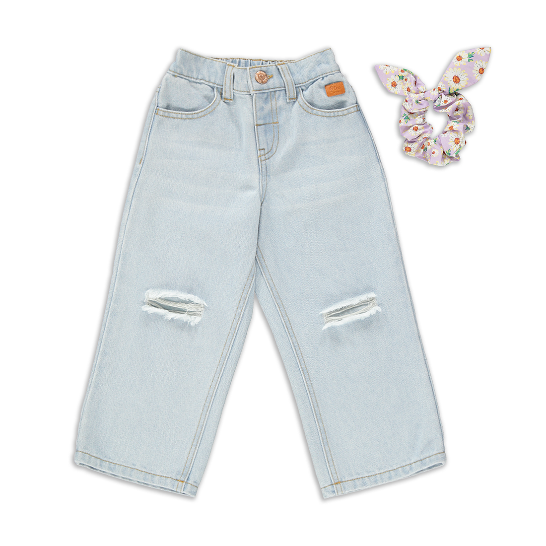 EXTREME WIDE LEG WITH SCRUNCHIE WHITE WASH-LIGHT BLUE-3-4 YRS