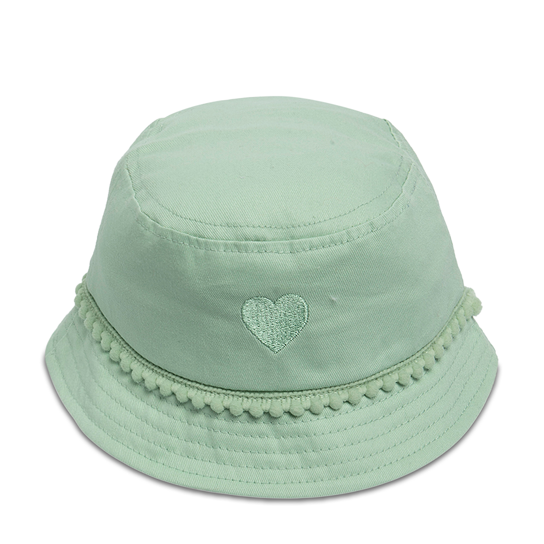 Heart Bobble Trim Bucket Hat SLT Green-SAGE-50 CM