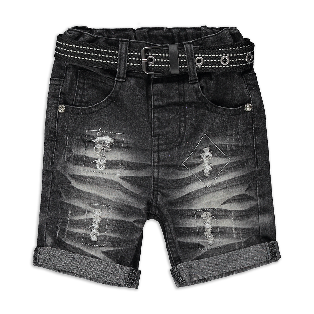 Belted pie crush denim short black-BLACK-6-12 MTHS