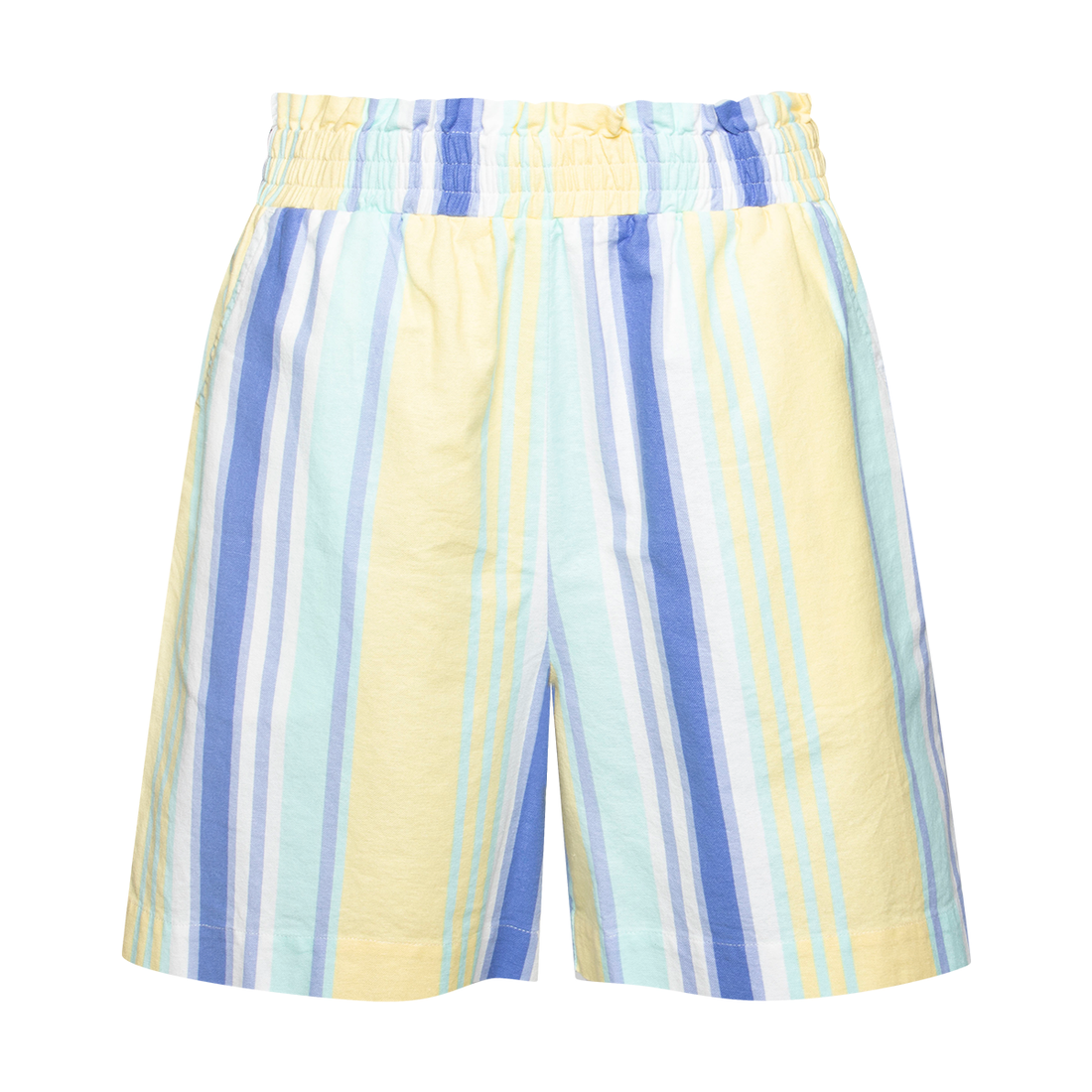 Pull on shorts linen look stripe-MID BLUE-36