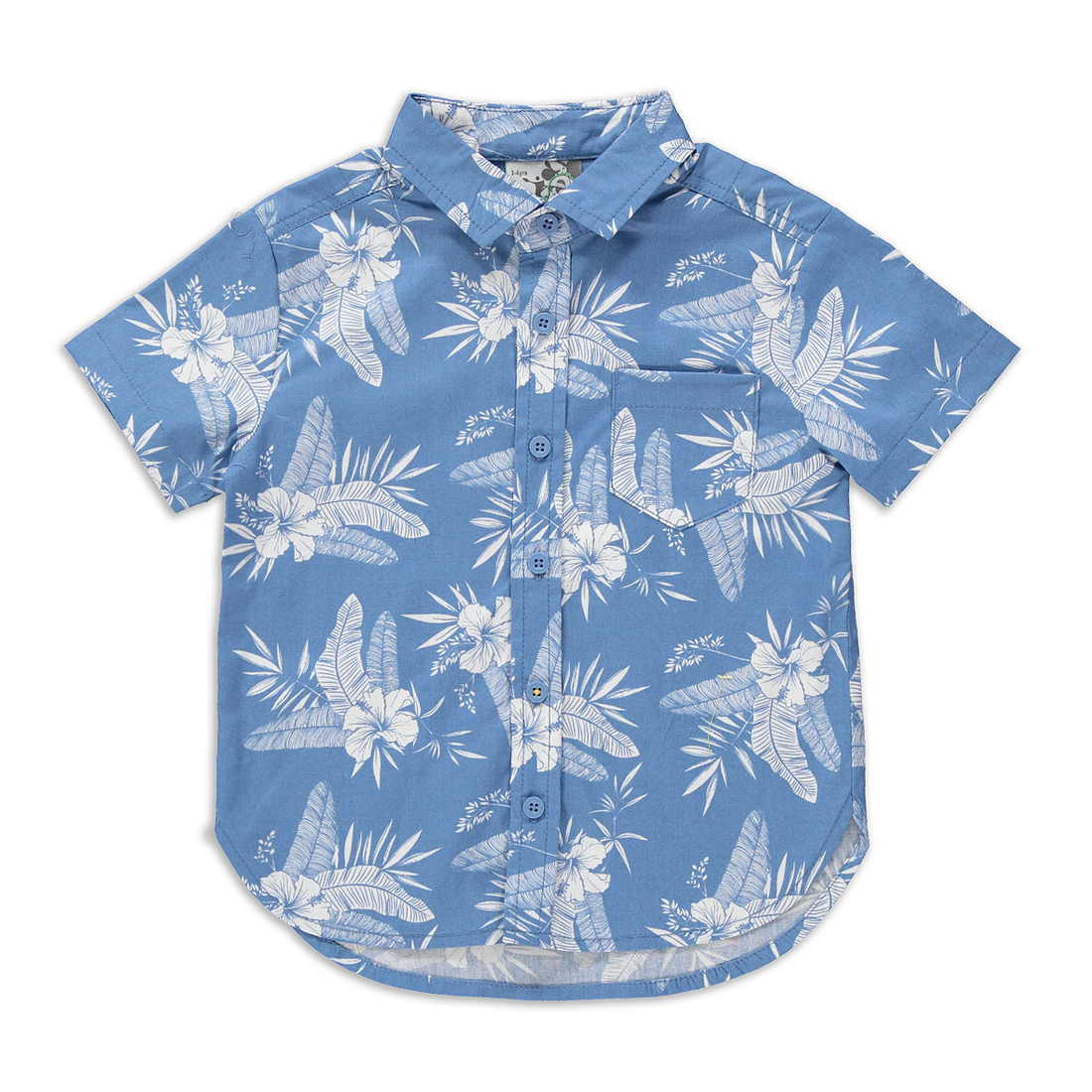 Floral poplin shirt blue and white-MID BLUE-2-3 YRS