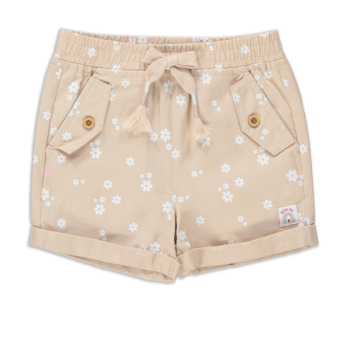 DRAWCORD SHORTS FLOWER PRINT TAN-TAN-3-4 YRS