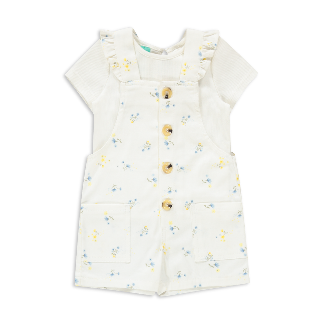 Ditsy print twill dungaree with rib t-shirt vanill-CREAM-6-12 MTHS