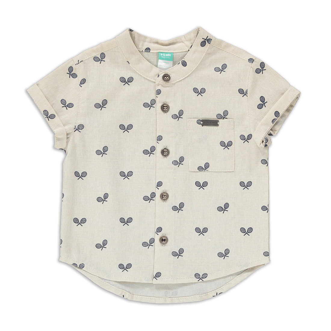 Short sleeve mandarin shirt brown-STONE-6-12 MTHS