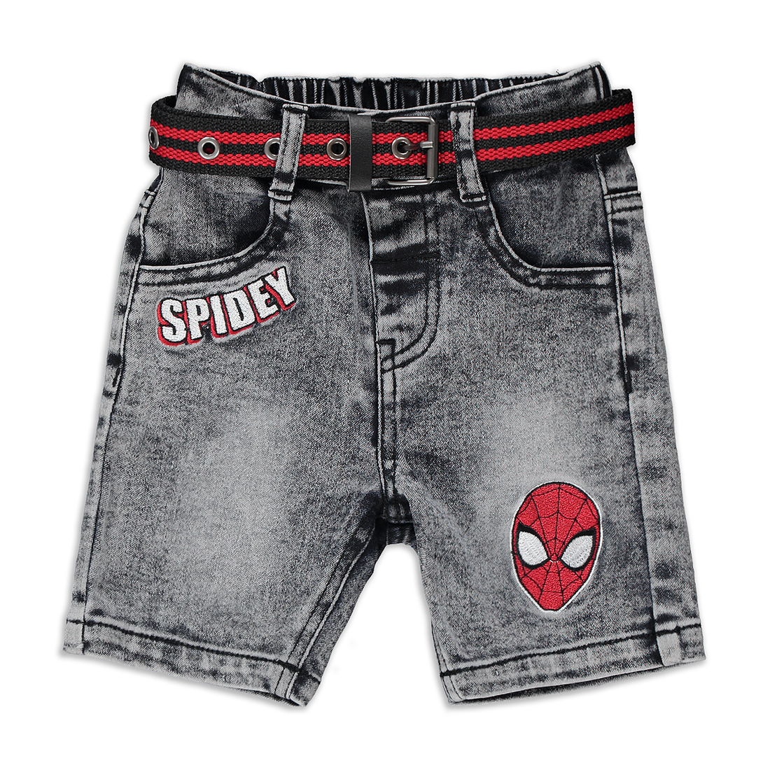 Spiderman belted denim short black wash-BLACK-6-12 MTHS