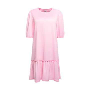 PINK DORIS KNIT DROPPED HEM FASHION DRESS-MID PINK-M