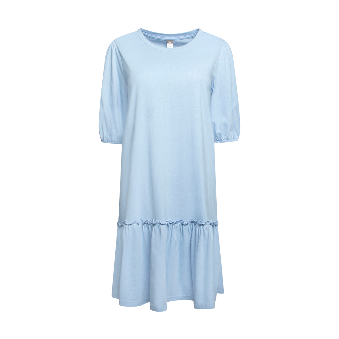 LT BLUE COTTON KNIT  DROPPED HEM FASHION DRESS-LIGHT BLUE-M