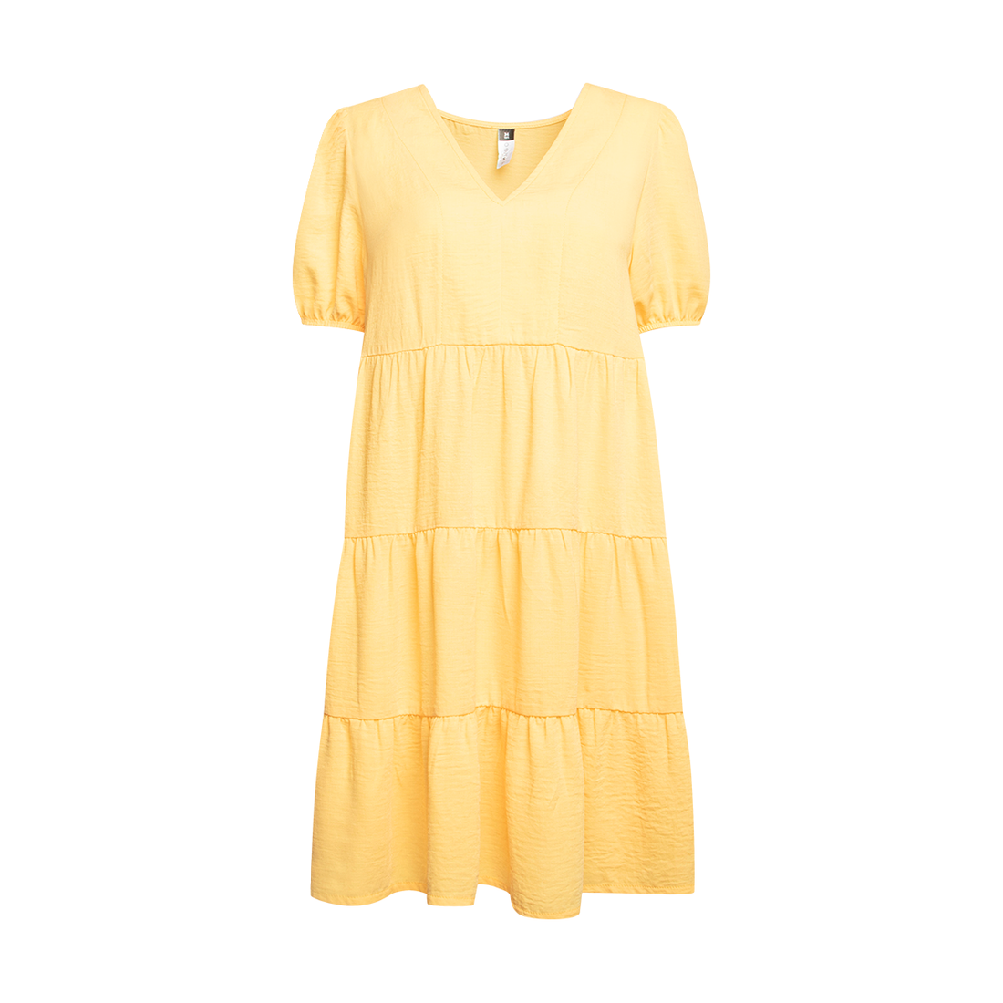 YELLOW PUFF SLV TIERED AIRFLOW LINEN DRESS-OCHRE-38