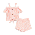 CHECK SEERSUCKER WOVEN SET PEACH PINK-PEACH-3-6 MTHS