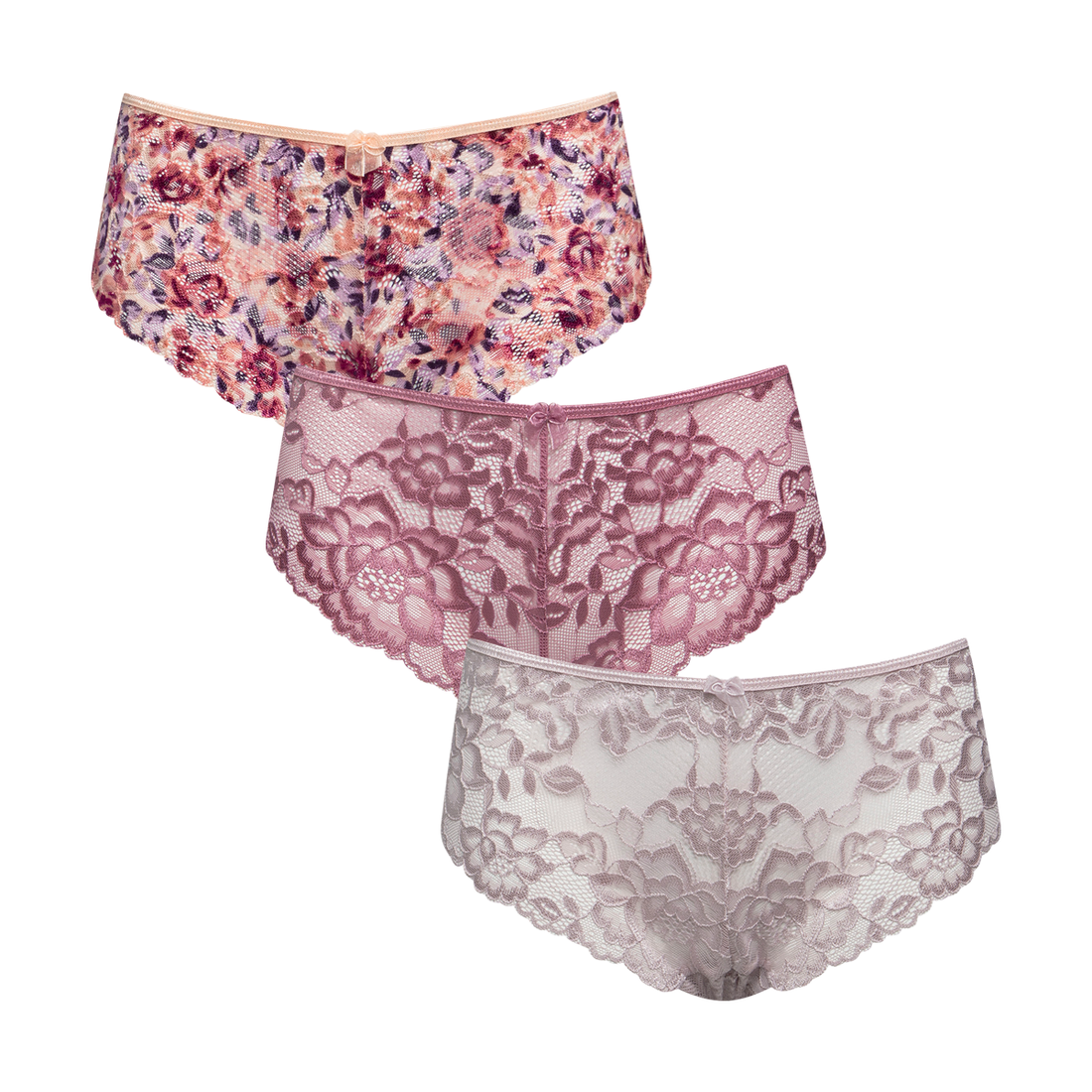 3 PACK BOYLEG LACE FLORAL LILAC MAUVE-ASSORTED-M