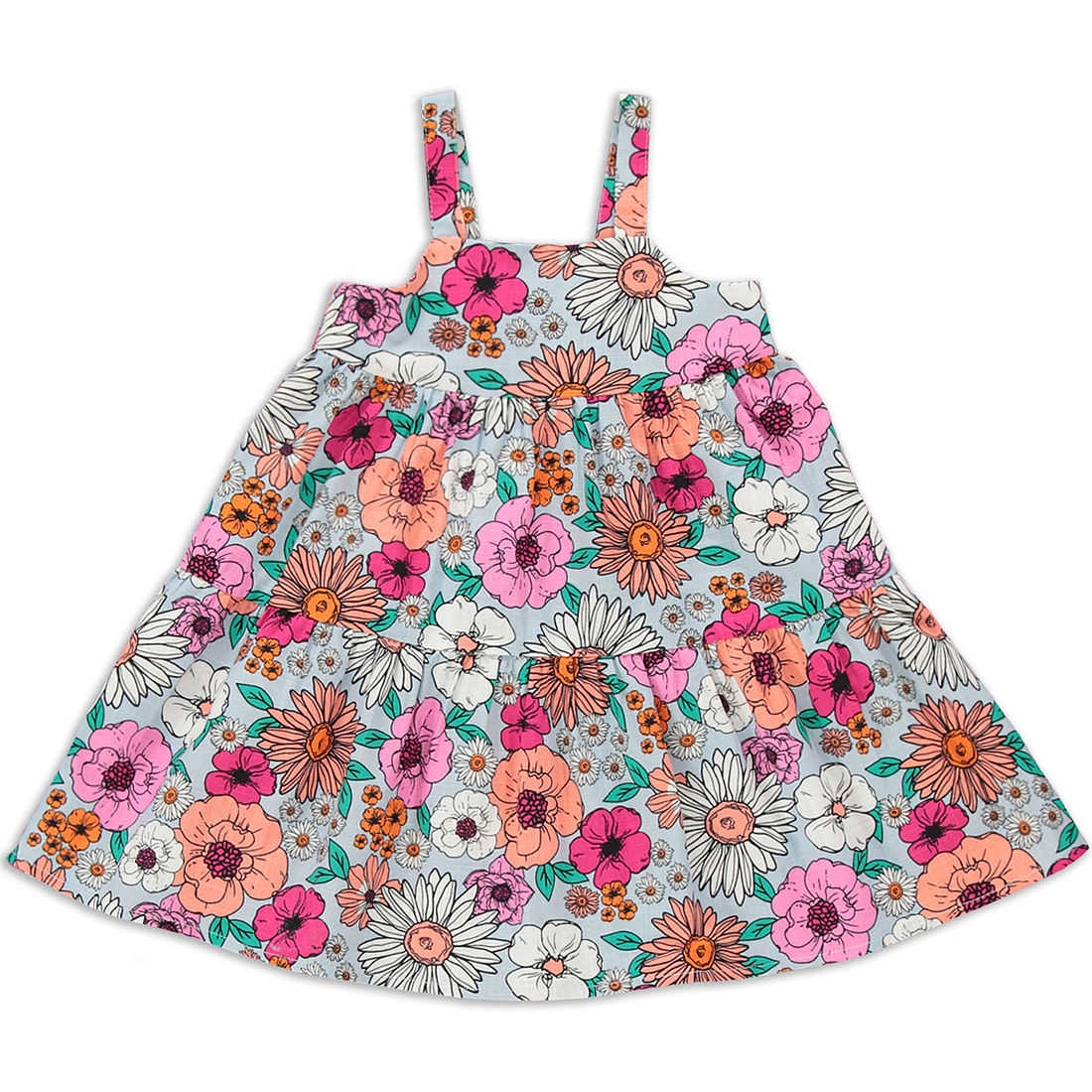 Floral Tiered Dress Multi-MULTI-2-3 YRS