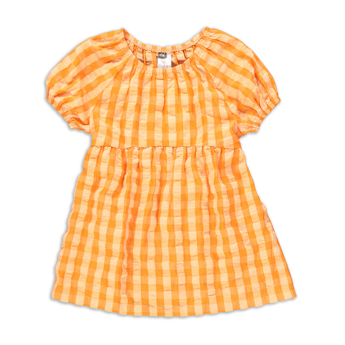 Gingham Puff Sleeve Dress Orange-TANGERINE-2-3 YRS