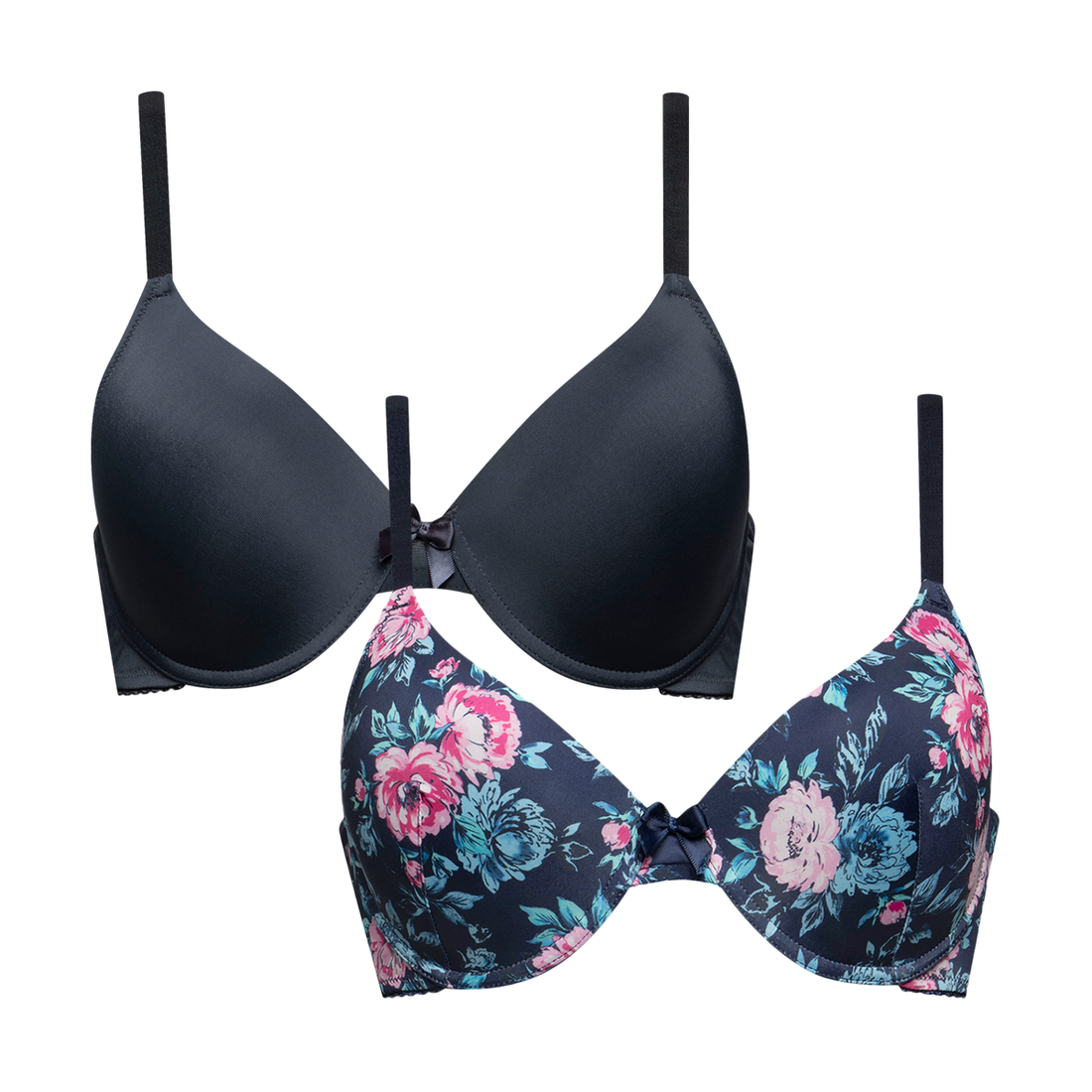 2 Pack t-shirt bra sml floral charcoal-ASSORTED-36 B