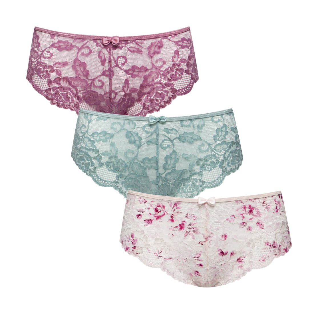 3PK BOYLEG LACE FLORAL MAUVE MINT-ASSORTED-M