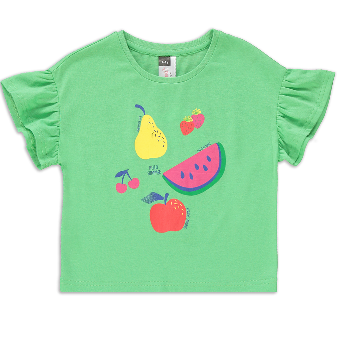 Frill sleeve top fruit print green-GREEN-2-3 YRS