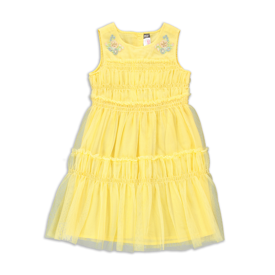 Tiered Dress with Embroidery Butter Yellow-BUTTER-2-3 YRS