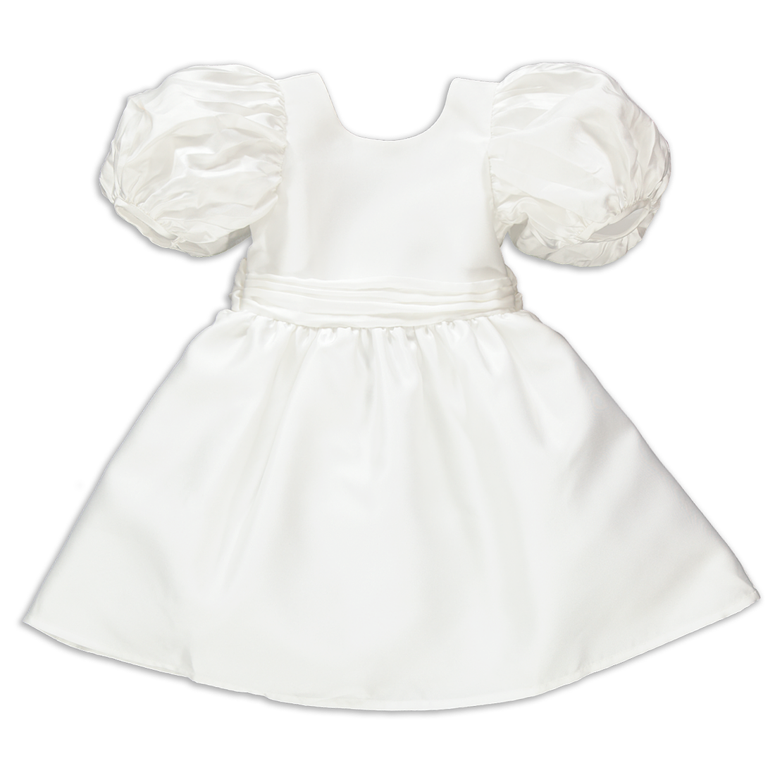 Puff Sleeve Dress with Fabric Belt White-WHITE-5-6 YRS