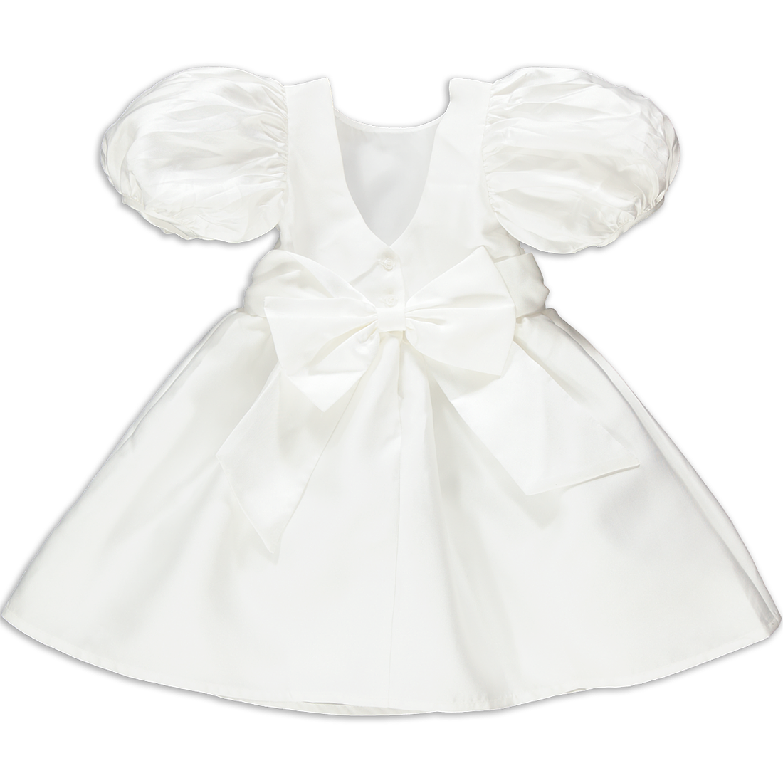 Puff Sleeve Dress with Fabric Belt White-WHITE-5-6 YRS