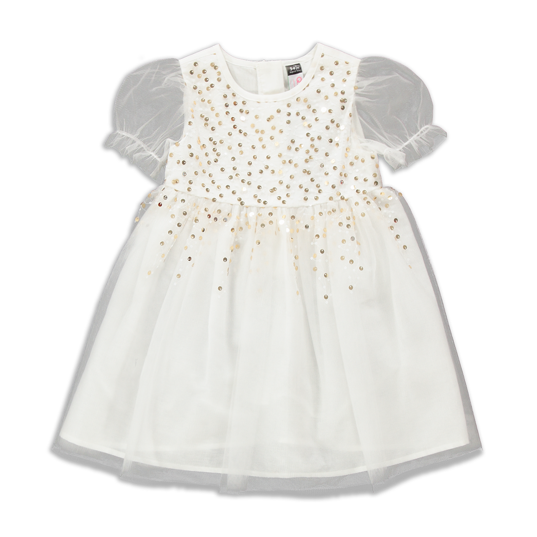 Sequin Puff Sleeve Dress White and Gold-OFF-WHITE-4-5 YRS