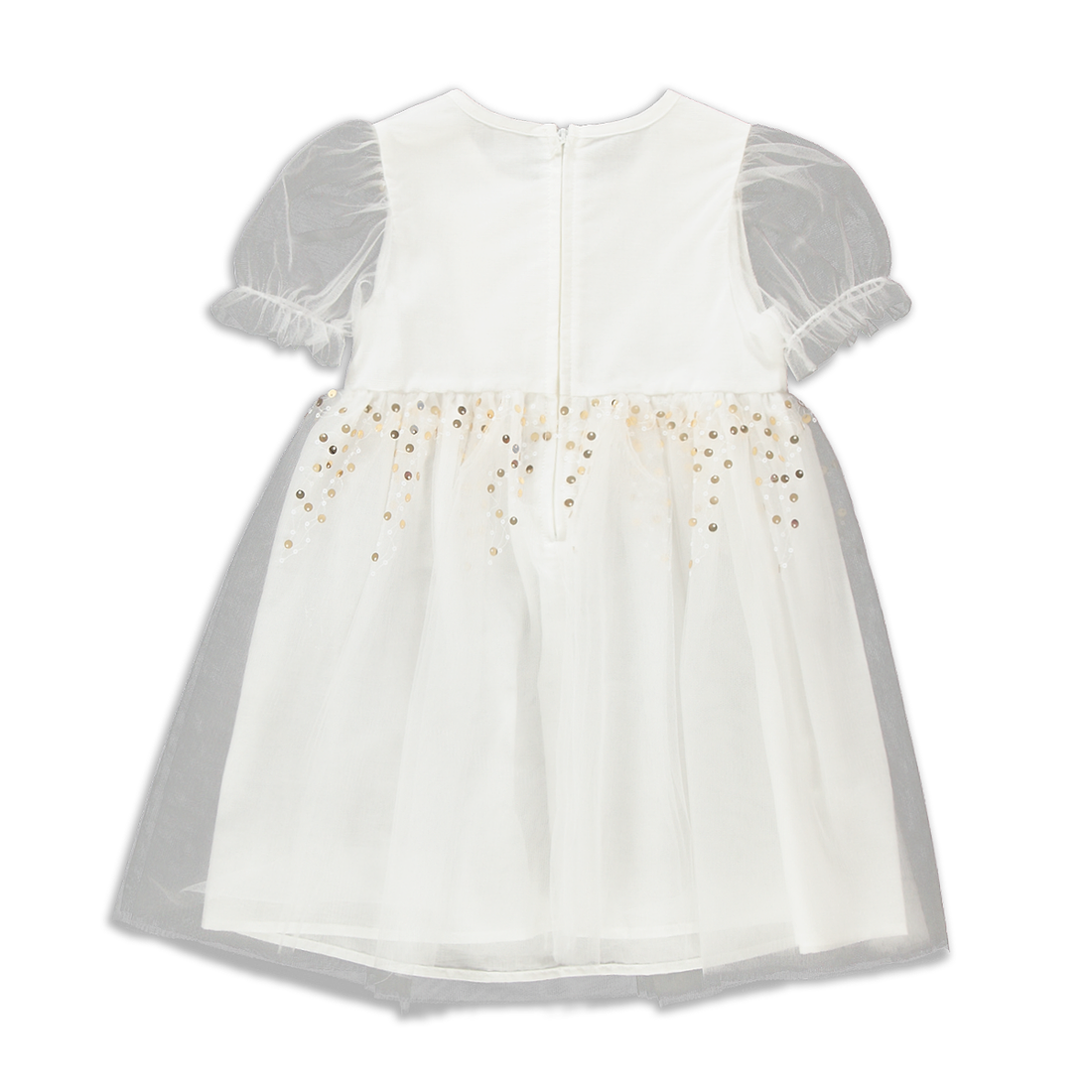 Sequin Puff Sleeve Dress White and Gold-OFF-WHITE-4-5 YRS