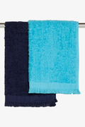 2PK BLUES PLAIN FRINGE GUEST TOWELS-MID BLUE-30X45 CM