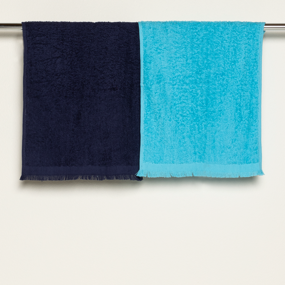 2PK BLUES PLAIN FRINGE GUEST TOWELS-MID BLUE-30X45 CM