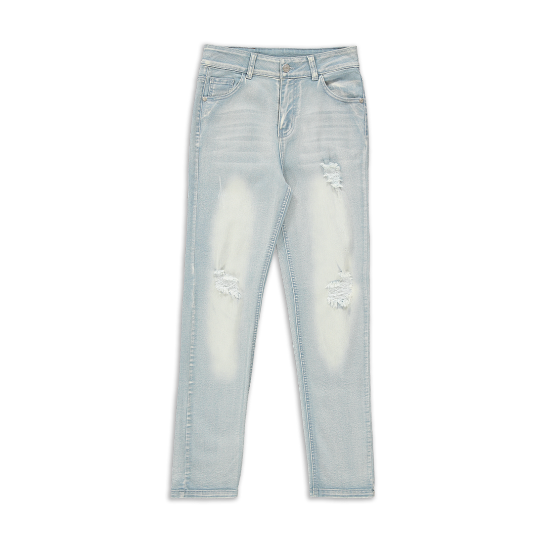 Ripped tapered trouser styled denim bleach-LIGHT BLUE-9-10 YRS