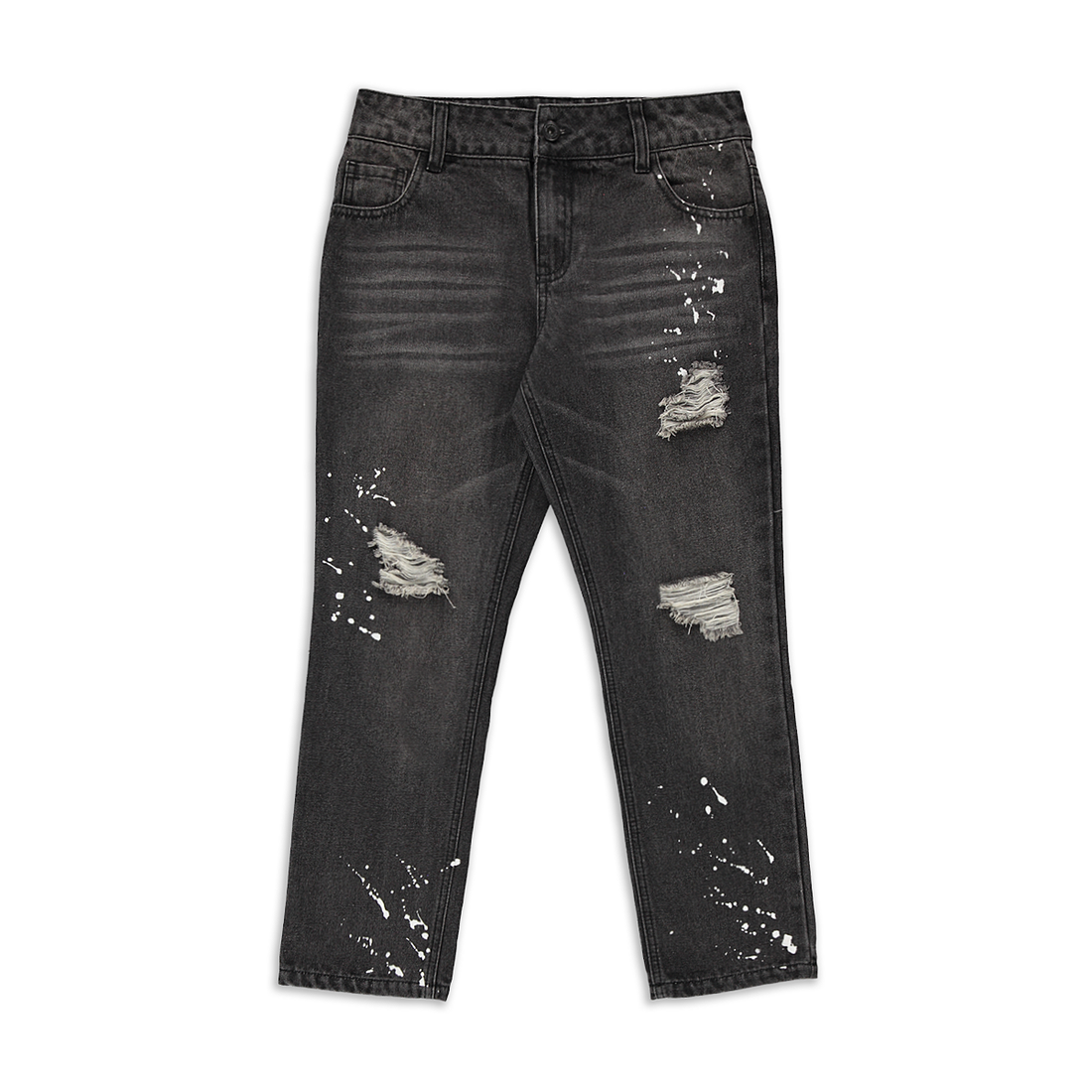 Ripped straight splatter trouser styled denim dark-DARK GREY-9-10 YRS