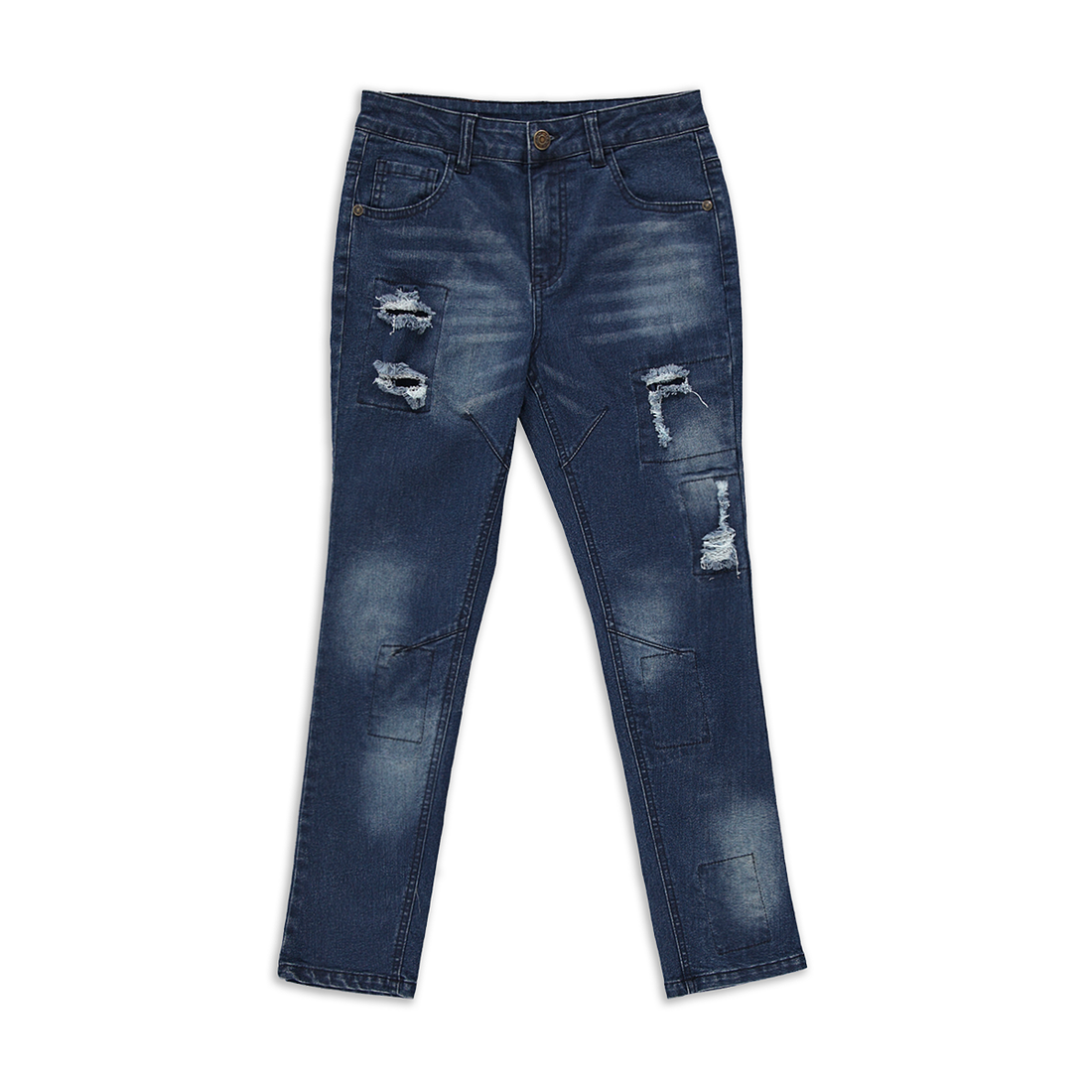 Ripped skinny trouser styled denim bright blue-BRIGHT BLUE-9-10 YRS