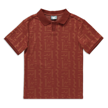 Johnny collar jacquard print golfer rust-RUST-7-8 YRS