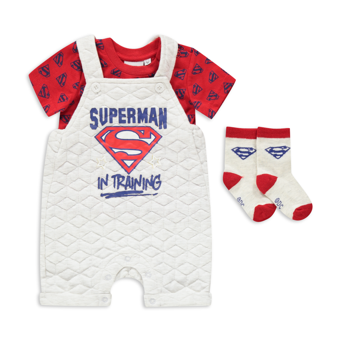 SUPERMAN DUNGAREE SET WITH BIB-GREY-0-3 MTHS