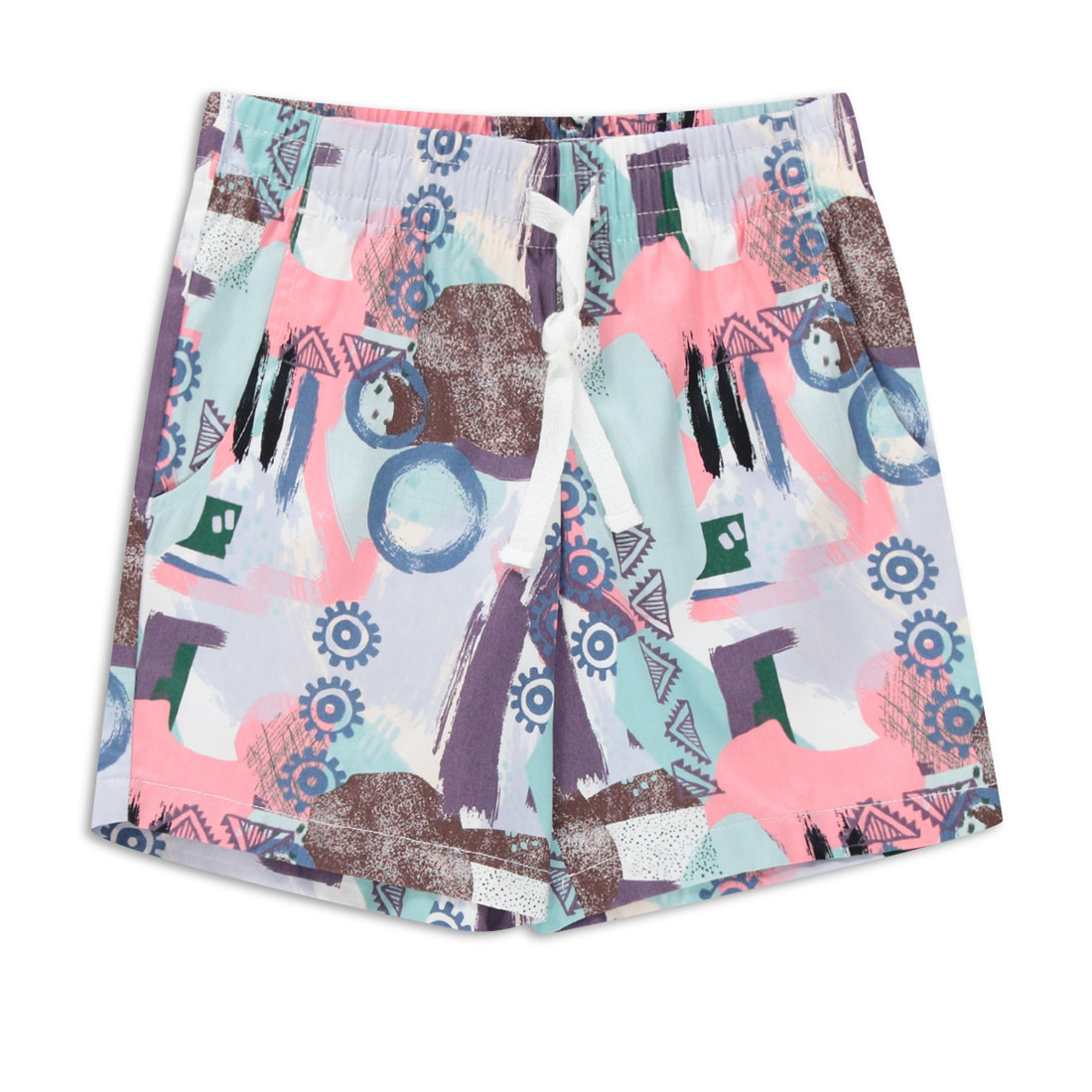 2 Pack  woven art AOP and teal shorts-MULTI-9-10 YRS