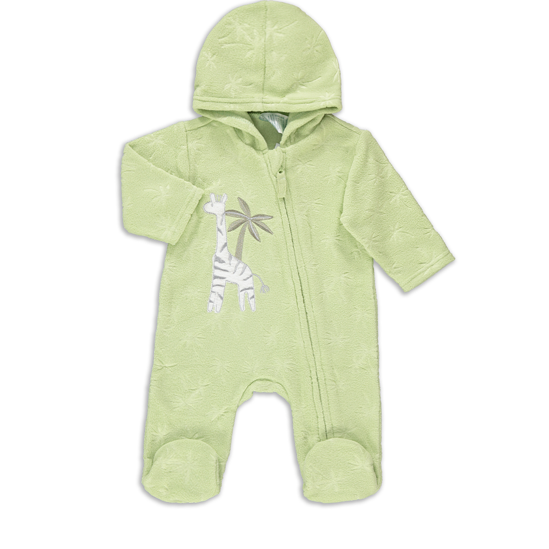 GIRAFFE EMBOSSED HOODED MF BG WITH ZIP UNI CALEDON-LIGHT GREEN-0-3 MTHS