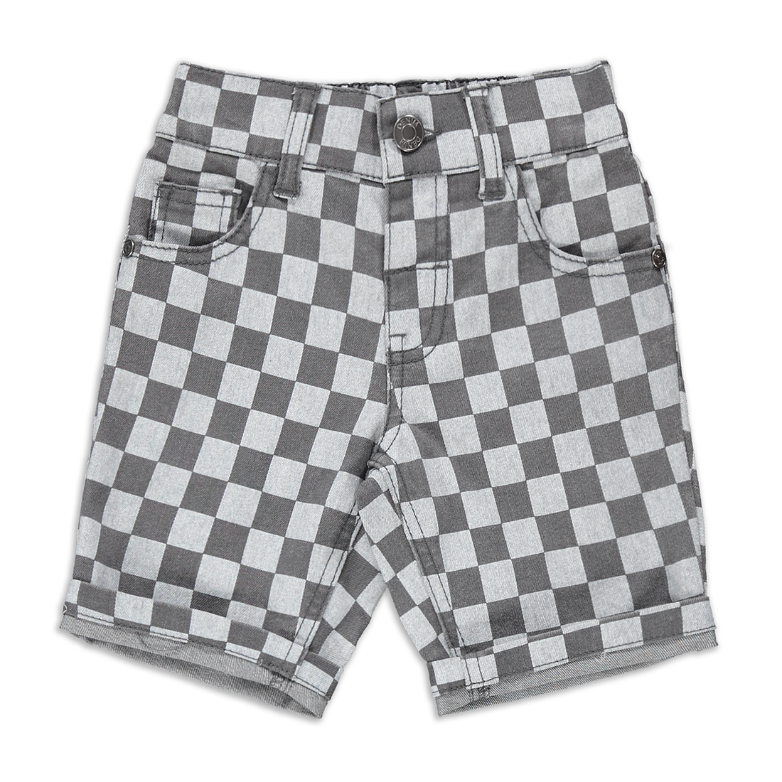 SHORTS STYLED DENIM CHECKER BOARD LT GREY-LIGHT GREY-2-3 YRS