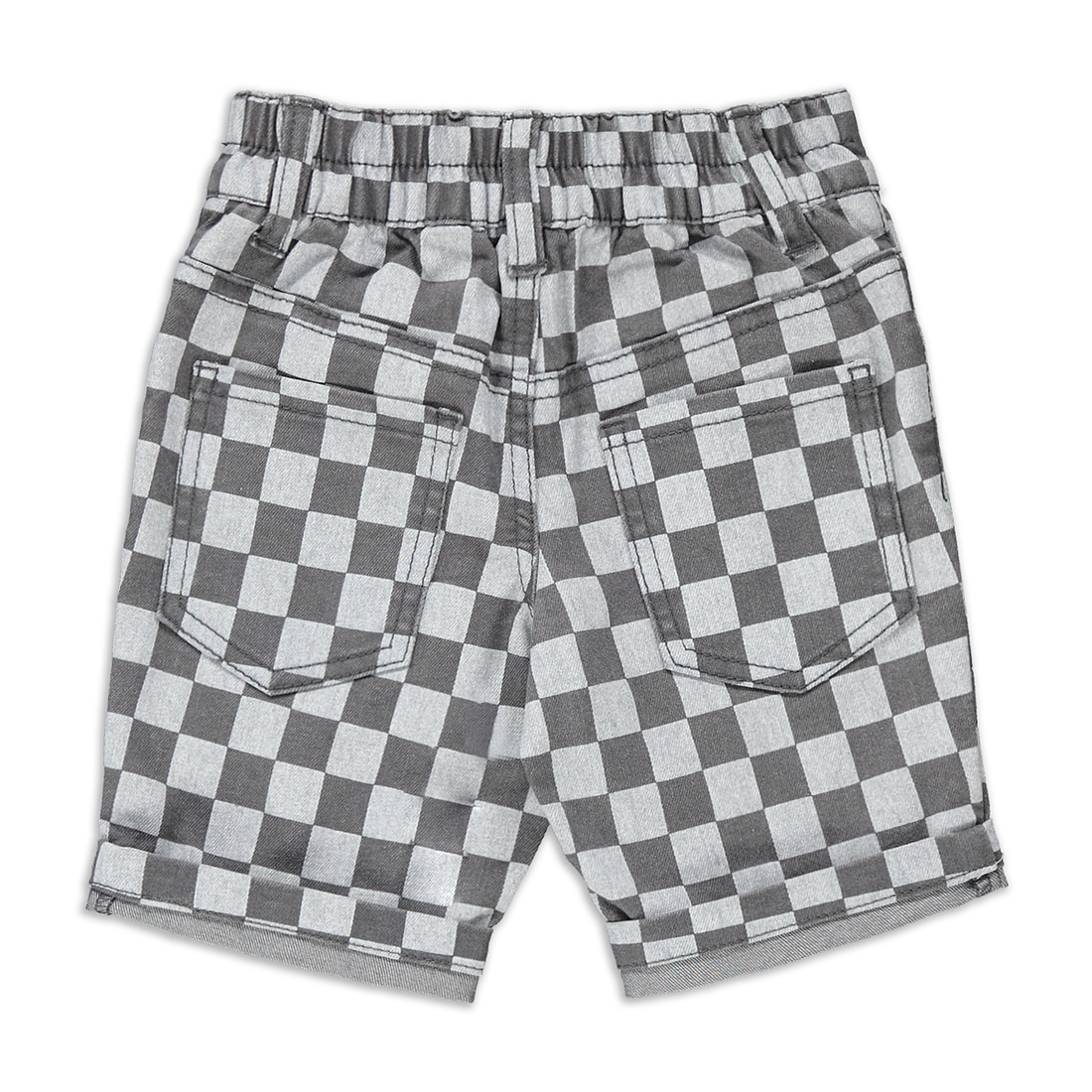 SHORTS STYLED DENIM CHECKER BOARD LT GREY-LIGHT GREY-2-3 YRS