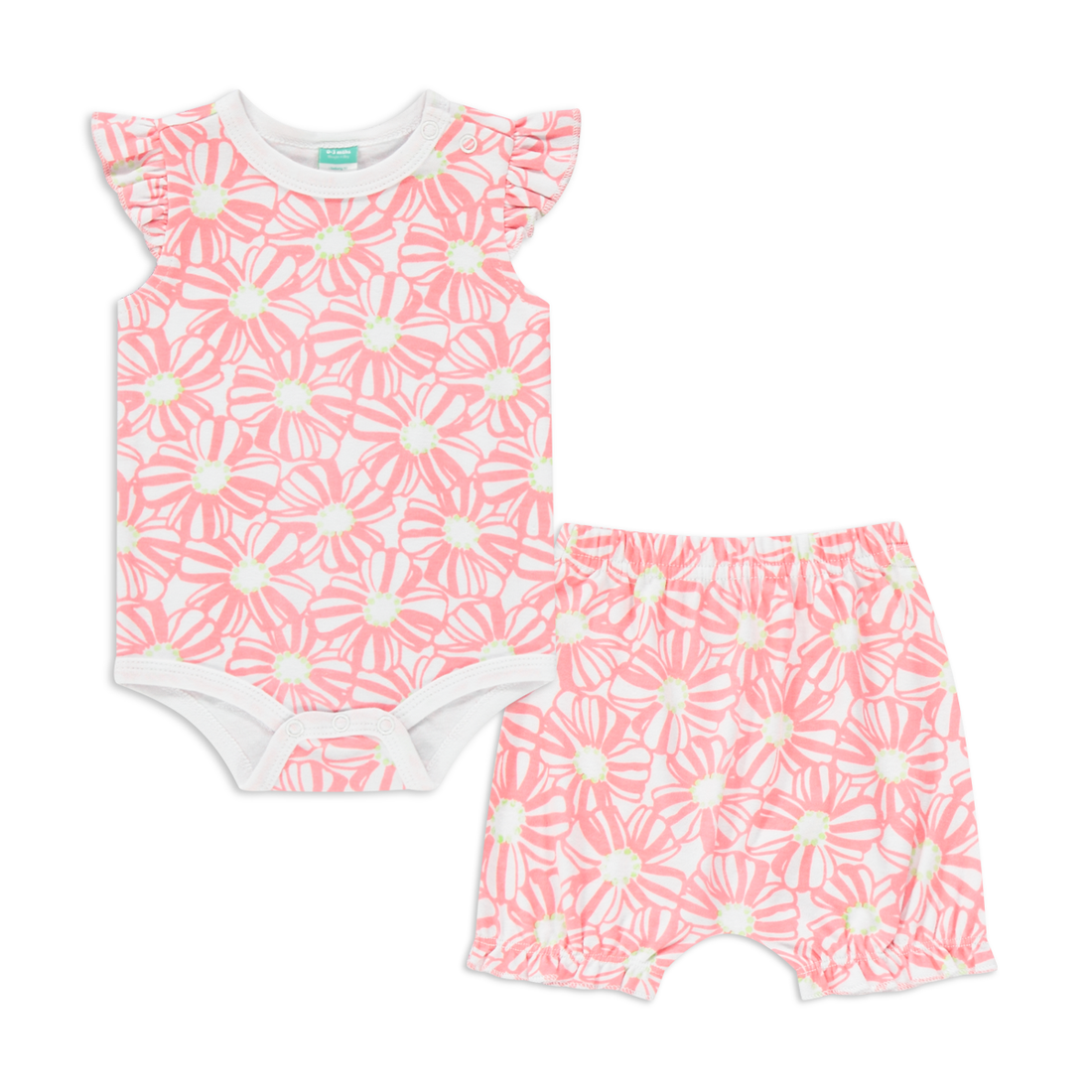 SALMON ROSE FLOWER SHORT SLEEVE SET GIRL-LIGHT PINK-TINY BABY