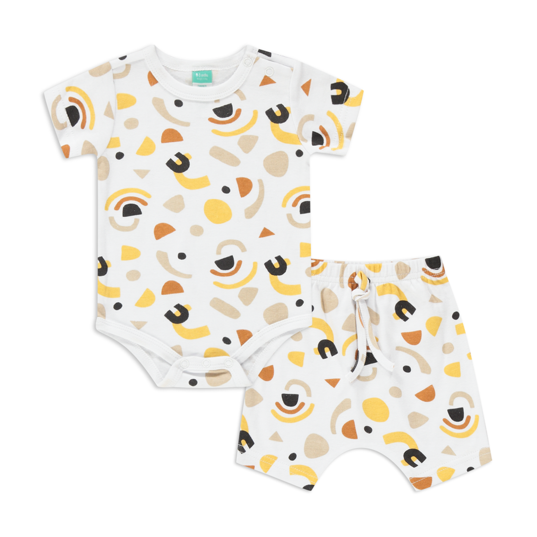 GIOMETRIC PRINT SHORT SLEEVE SET BOY-WHITE-TINY BABY