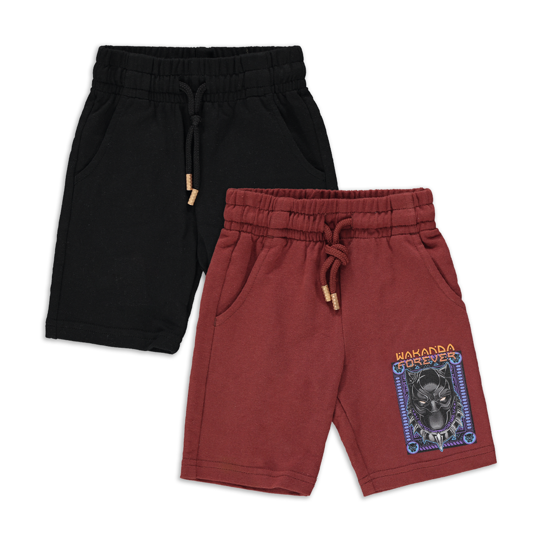 Black panther 2 pack knit shorts black and rust-BLACK-2-3 YRS