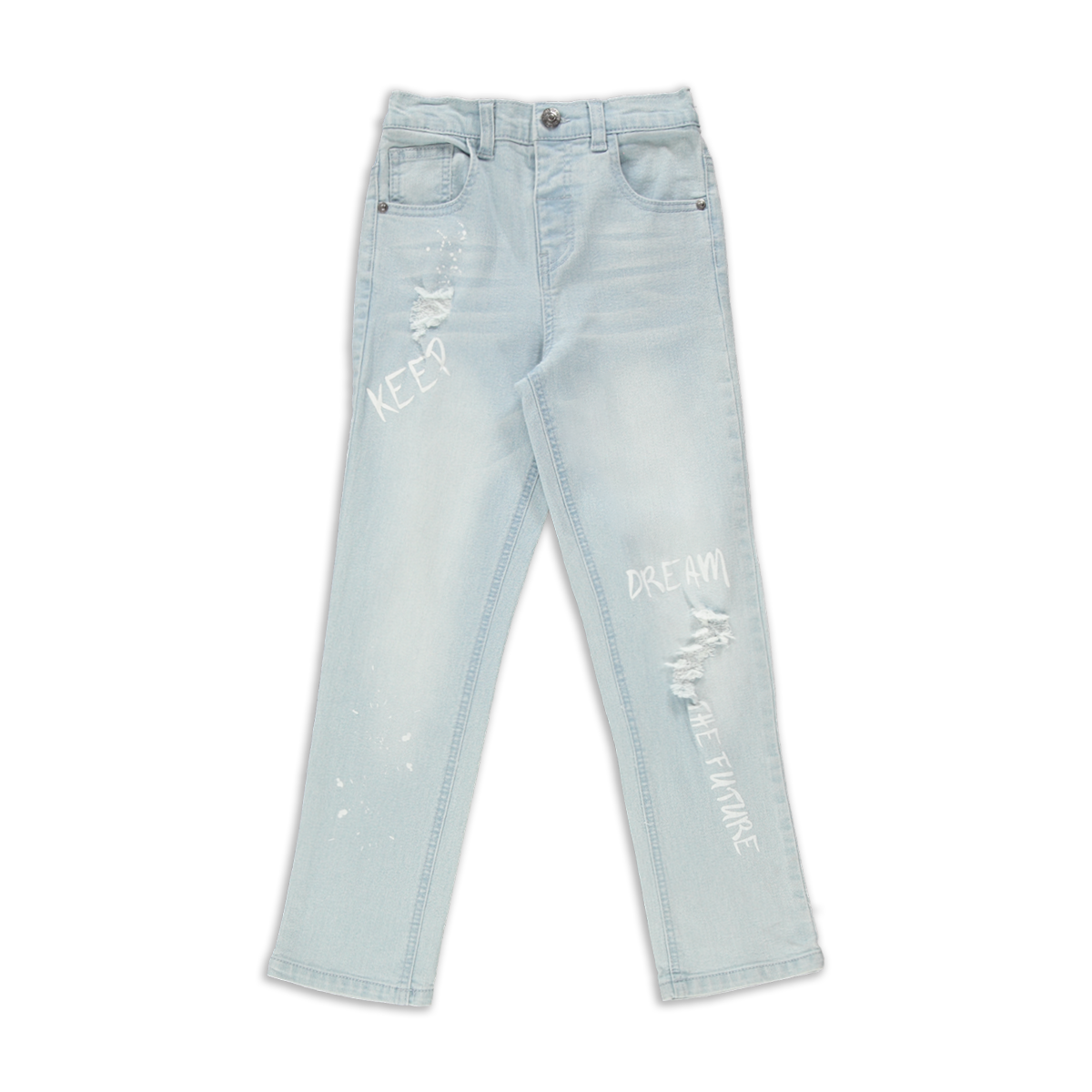 NEW STRAIGHT LEG DENIM WITH GRAFFITI PRINT LT BLUE-LIGHT BLUE-2-3 YRS