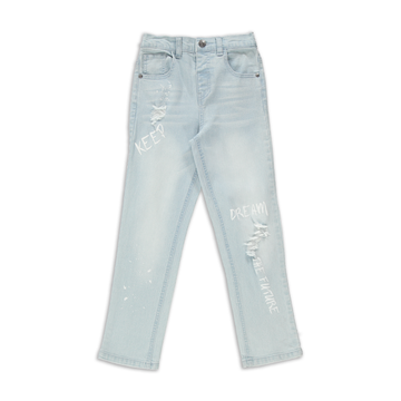 NEW STRAIGHT LEG DENIM WITH GRAFFITI PRINT LT BLUE-LIGHT BLUE-2-3 YRS