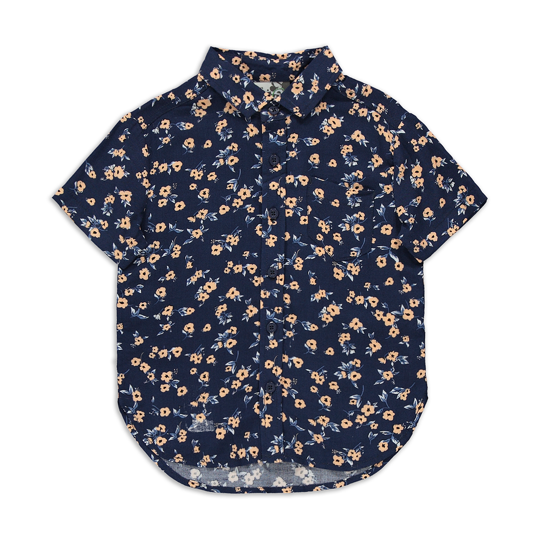 Ditsy viscose shirt navy and coral-NAVY-2-3 YRS