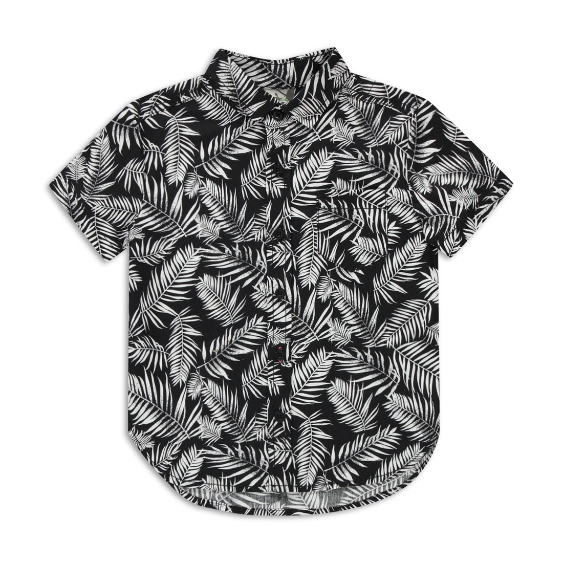 Palm print poplin shirt black and white-BLACK-2-3 YRS