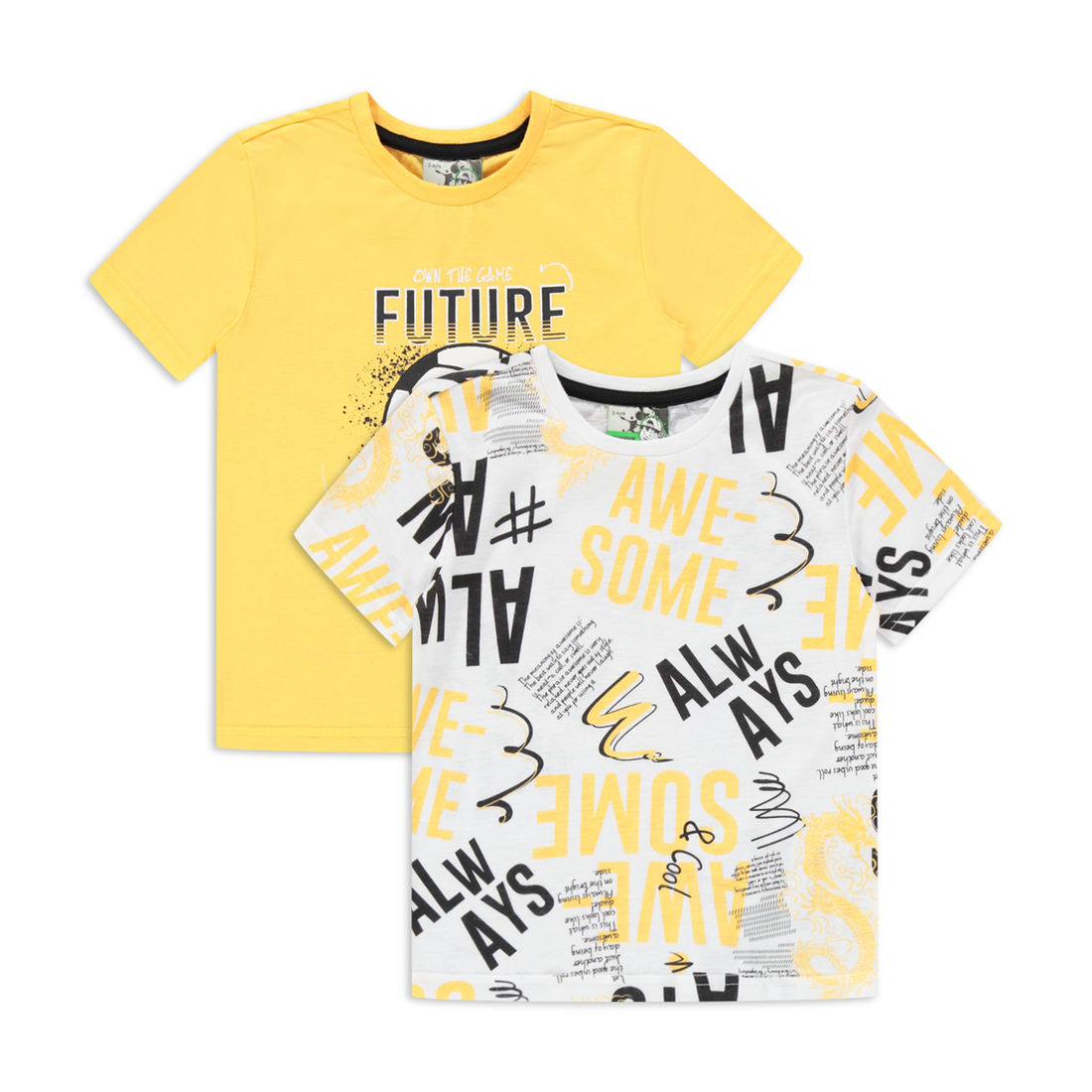 2 Pack t-shirt soccer ball print yellow-YELLOW-2-3 YRS