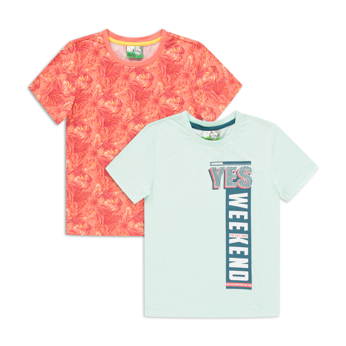 2 Pack t-shirt weekend print aqua-AQUA-2-3 YRS