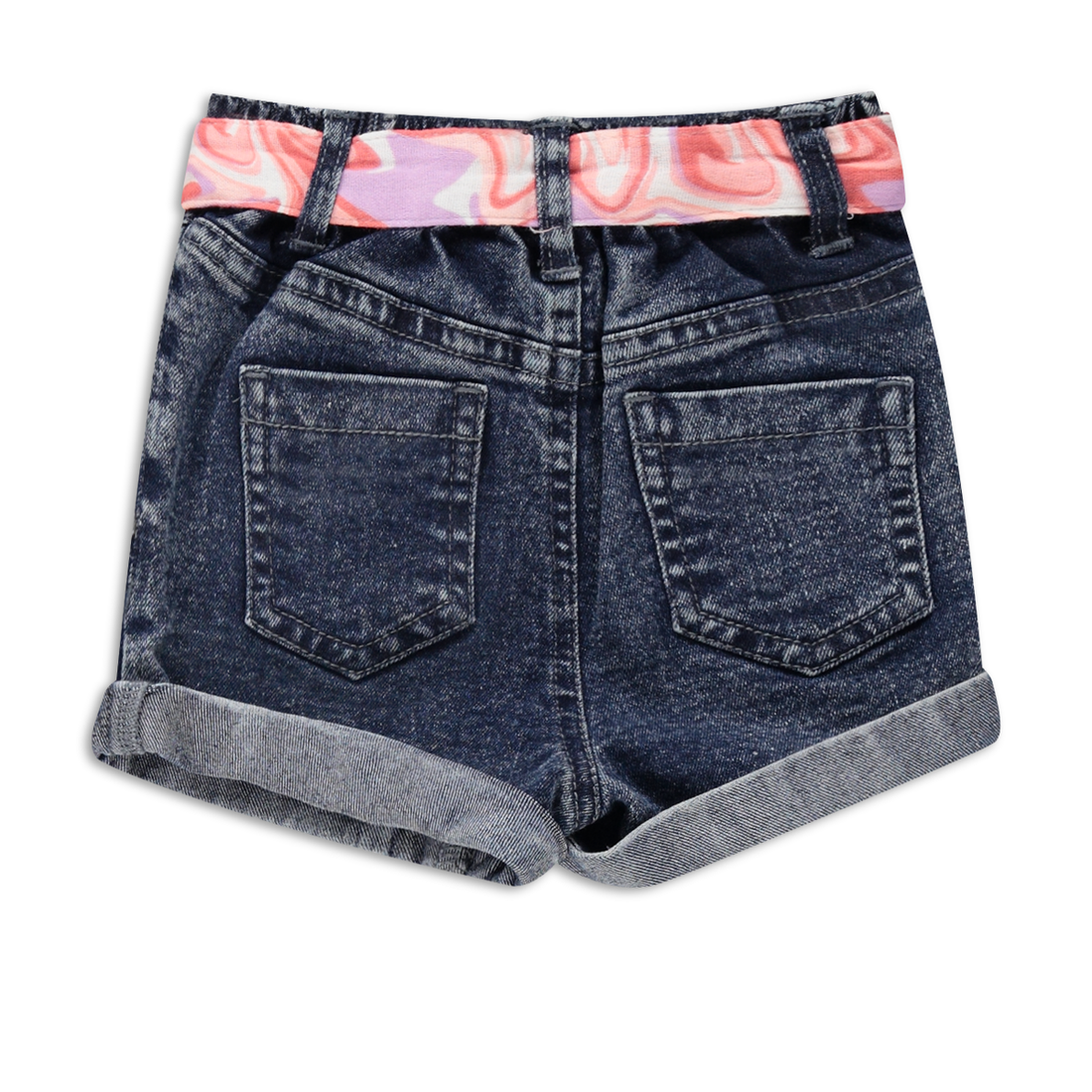 pleated yoke styled denim short dark wash-INDIGO-6-12 MTHS