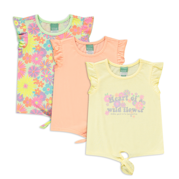 3PACK TIE FRONT GROOVY FLORAL TSHIRT PALE BANANA P-YELLOW-6-12 MTHS