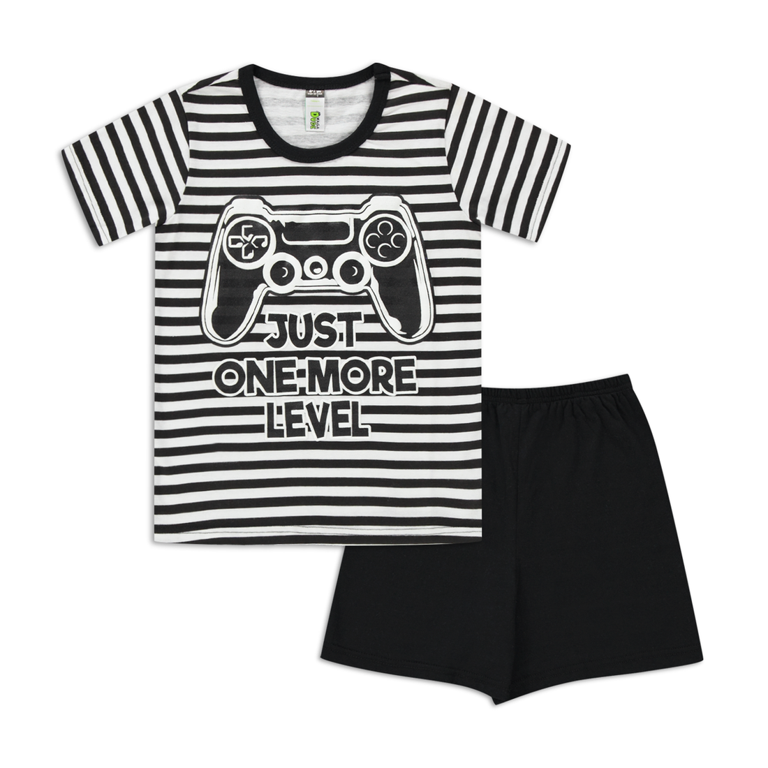 Striped gamer short sleeve pj black and white-BLACK-2-3 YRS