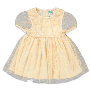 Puff sleeve flock spot tulle dress champagne-STONE-6-12 MTHS